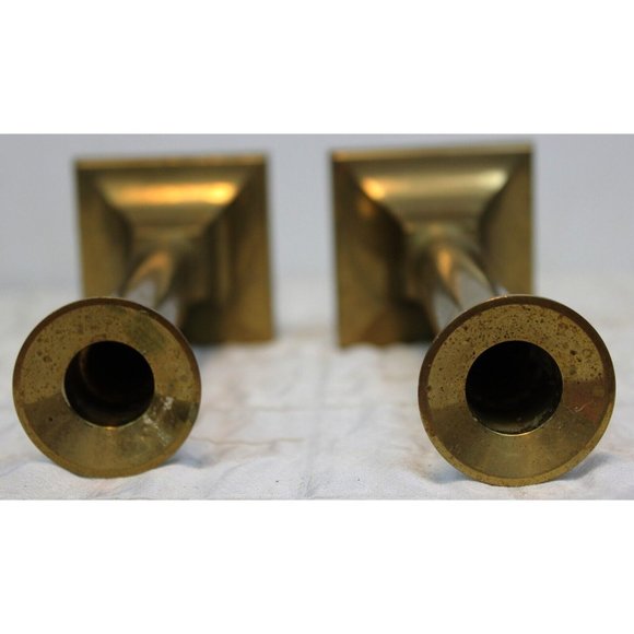 Vtg Decorative Crafts Tall 8.5'' Brass Taper Candlesticks Holders Square Columns - Picture 6 of 8